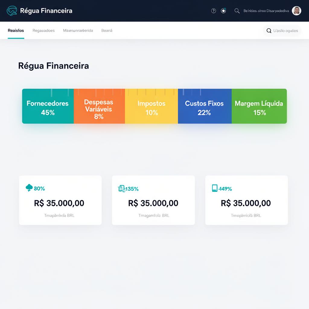 Régua visual com a distribuição de custos, despesas e margem líquida do negócio
